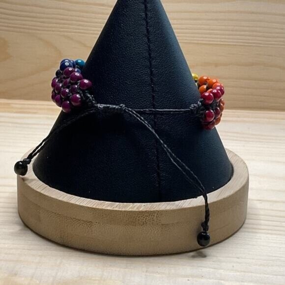 Achira Bracelet Tribal Macramé rainbow blue red purple yellow orange waxed cord - Picture 2 of 4